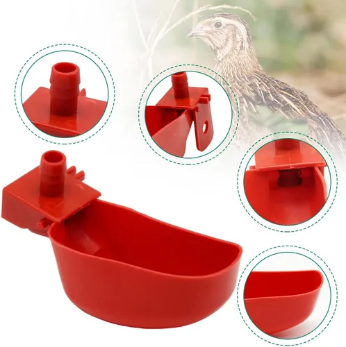 Vista 5 de 12 tazas de agua de codorniz para palomas, bebedero automático para pájaros para jaula, cría de aves de corral (rojo)
