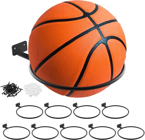 Vista 9 de Soporte de baloncesto Soporte de pared de fútbol Estante de exhibición de metal universal de bola Soporte para baloncesto Fútbol Voleibol