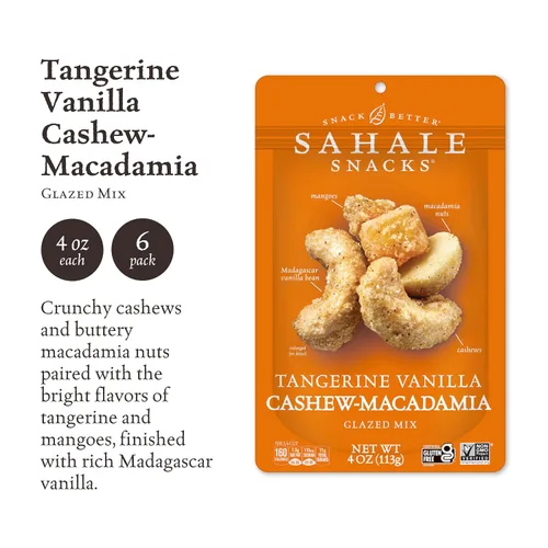 Vista 2 de Sahale Snacks - Mezcla glaseada de nueces de macadamia, anacardos, vainilla y mandarina, 4 onzas (paquete de 6) 6 Packs, Dry-Roasted Deluxe Mixed