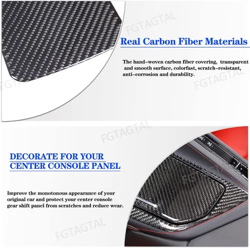 Vista 3 de Cubierta de fibra de carbono suave para panel de consola central compatible con Chevrolet Corvette C8 2020-2024, caja de almacenamiento de consola