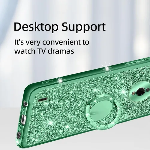 Vista 5 de Funda para Nokia C200, Nokia C200 (6.1 pulgadas) para mujer con purpurina de TPU suave y transparente, funda protectora de lujo con correa de Verde