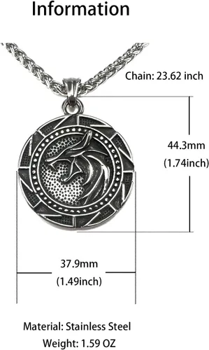 Vista 5 de FANCY-J Collar de talismán de lobo vikingo Fenrir cadena de acero inoxidable para hombre, joyería vintage para hombre, colgante de amuleto vikingo