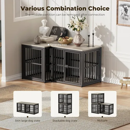 Vista 2 de Lyromix Mueble de jaula para perros de 27 pulgadas con 3 puertas, mesa auxiliar de madera resistente para perros pequeños, múltiples unidades se