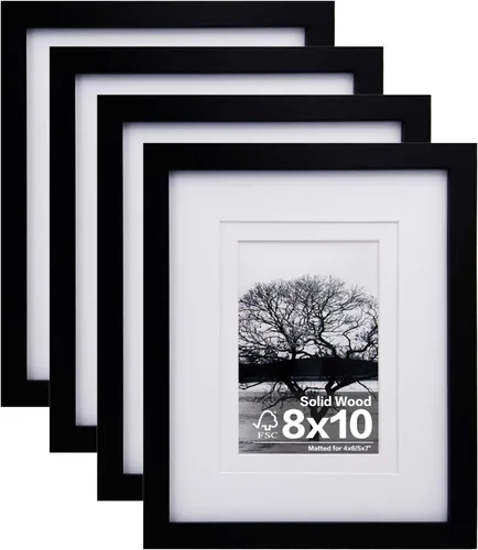Vista 29 de Egofine - Juego de 4 portarretratos A4 de madera maciza y cubierta de plexiglás de 4 x 6/6 x 8 pulgadas con paspartú o A4 sin paspartú, para mesa