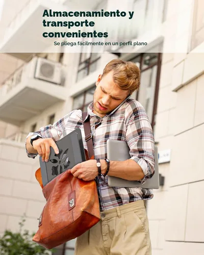 Vista 6 de Soporte ajustable para laptop de escritorio - Elevador portátil para laptop con base giratoria, soporte plegable de aluminio para computadora Negro
