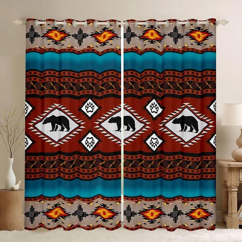 Vista 13 de Cortinas y cortinas occidentales de 76 x 45 pulgadas, cortinas aztecas, exóticas, nórdicas, bohemias, opacas, tribu india, geometría, étnica