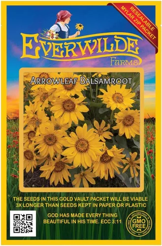 Vista 4 de Everwilde Farms - Semillas de flores silvestres nativas Arrowleaf Balsamroot de 1 onza - Gold Vault