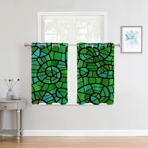 Vista 3 de Cortinas para Cuarto Mosaico Verde Decoración Retro Mosaico Divisores de Habitaciones Correderas Material opaco 63 pulgadas de ancho por 80 pulgadas
