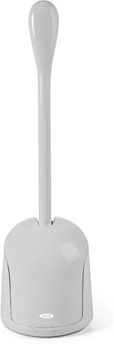 Vista 8 de OXO Good Grips - Escobilla de inodoro compacta y recipiente, color gris Recipiente oculto con bandeja de goteo, diseño compacto para baños