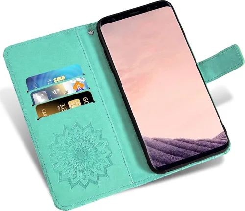 Vista 3 de Funda de teléfono para Samsung Galaxy S8 Plus con protector de pantalla de vidrio templado, funda de cuero con tapa para tarjetero, accesorios