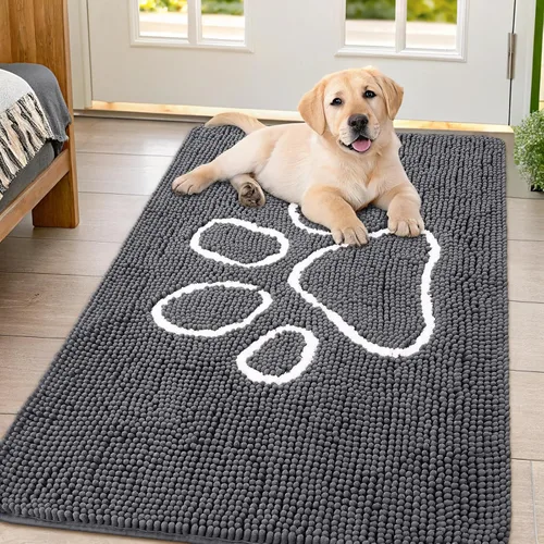 Vista 150 de Smiry Tapete para puerta de perro para patas fangosas, absorbente y Gris y negro