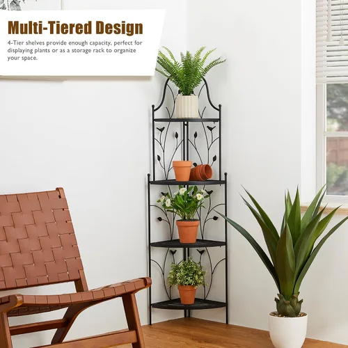 Vista 13 de Glitzhome Soporte para plantas de esquina de metal negro de 4 niveles de 52 pulgadas de alto