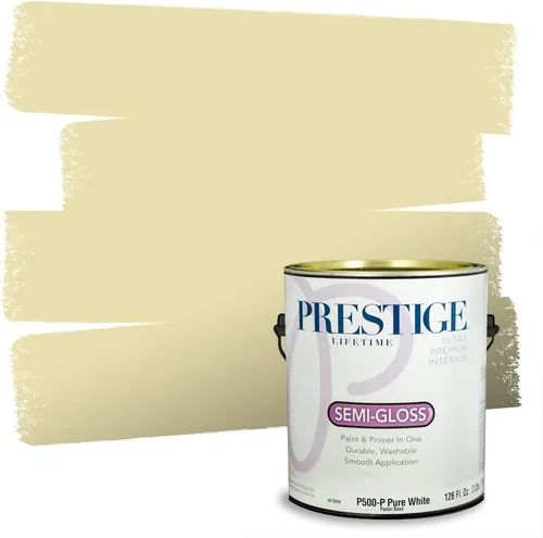 Vista 123 de PRESTIGE Pinturas de pintura exterior e imprimación en uno, 1 galón, plano, combinación comparable de Benjamin Moore* Manzanilla*
