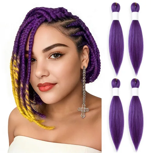 Vista 90 de Cabello trenzado burdeos, 10 pulgadas, 4 paquetes Cabello preestirado, trenzas de ganchillo cortas y rectas, textura Yaki, fibra sintética