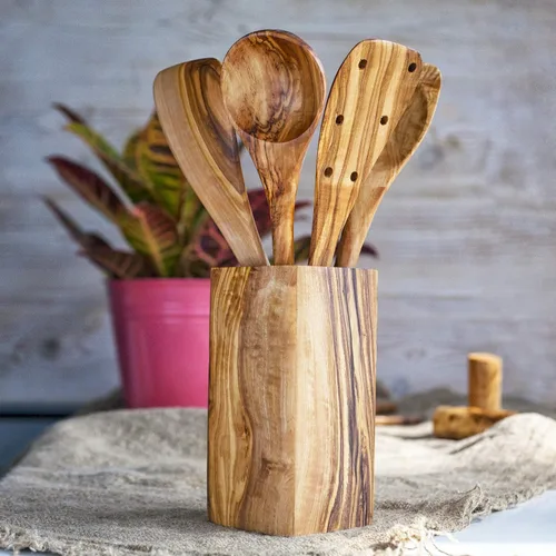 Vista 3 de Forest Decor Utensilios de madera de olivo, utensilios de madera para cocinar, juego de utensilios de madera hechos a mano, utensilios de madera