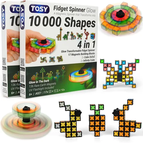 Vista 13 de TOSY Spinner Fidget Magnético que Brilla - 16 Bloques, Juguete 3 en 1: Spinner Fidget Transformable, Cubo Infinito/Rompecabezas, Brillante, Rellenos