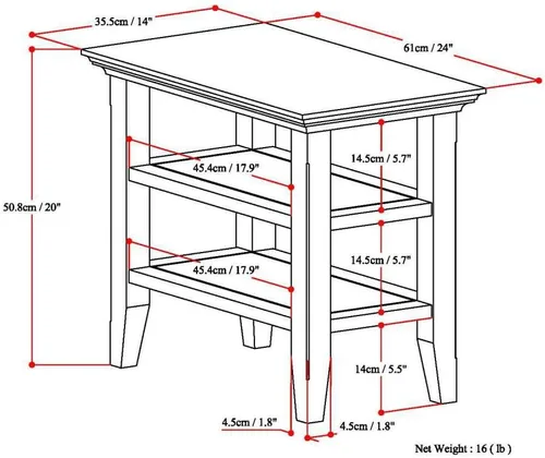 Vista 3 de SIMPLIHOME Acadian Mesa auxiliar estrecha – Mesa auxiliar rectangular de madera maciza de 14 pulgadas de ancho con 2 estantes abiertos en negro