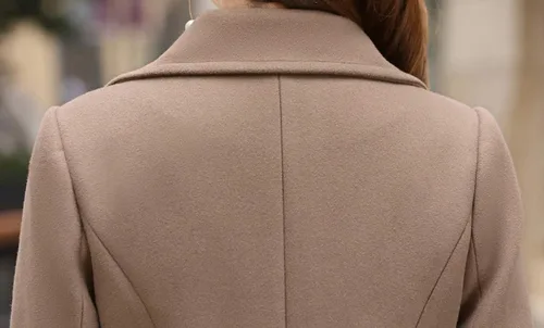 Vista 5 de chouyatou - Elegante abrigo con cuello de solapa y abotonadura doble para mujer, de mezcla de lana