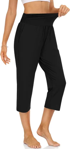 Vista 3 de UEU Pantalones capri de cintura alta para mujer, casuales, holgados, pantalones de yoga, cómodos, para descansar, entrenamiento, pantalones capri