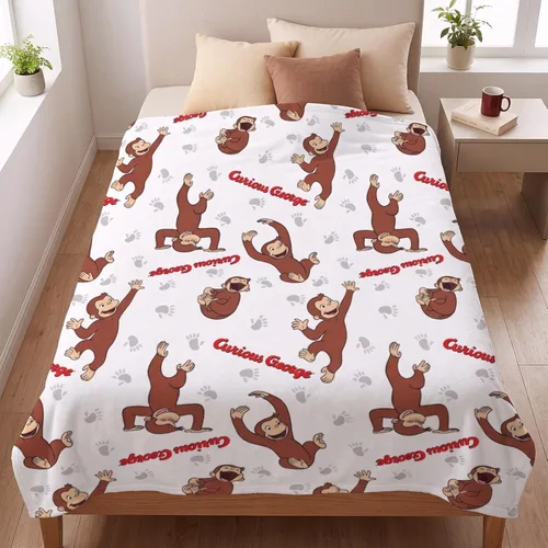 Vista 3 de Curious Monkey George - Manta de franela para niño y niña, color blanco: 40