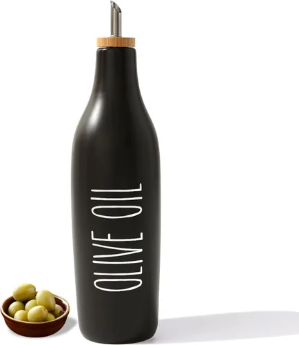 Vista 16 de HOMCDALY Dispensador de aceite de oliva de cerámica para cocina, dispensador de botellas de aceite y vinagre de gres de 16 oz, botella dispensadora