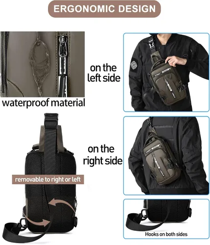 Vista 29 de Mochila cruzada pequeña negra para hombre y mujer, H-Negro, S, Moda