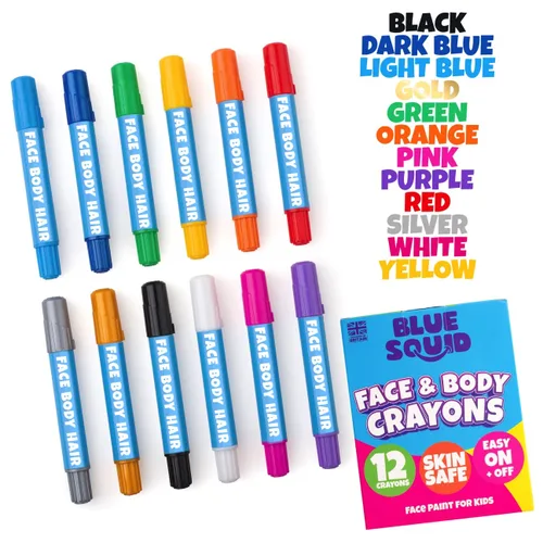 Vista 4 de Blue Squid Lápices de pintura facial – 12 colores vibrantes torcidos y lavables – Kit de pintura facial para fiestas de niños, Halloween, kit