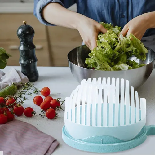Vista 4 de Cortador de ensalada 2 en 1 y picador de verduras, máquina rápida de 60 segundos, plástico de grado alimenticio sin BPA, rebanador manual fácil