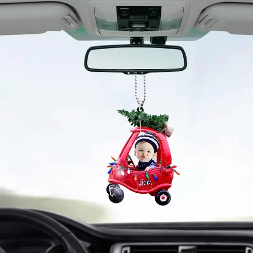 Vista 6 de IZI POD Foto personalizada con nombre de adorno de bebé, adorno personalizado de automóvil de Navidad para decoración de árbol de Navidad, regalo
