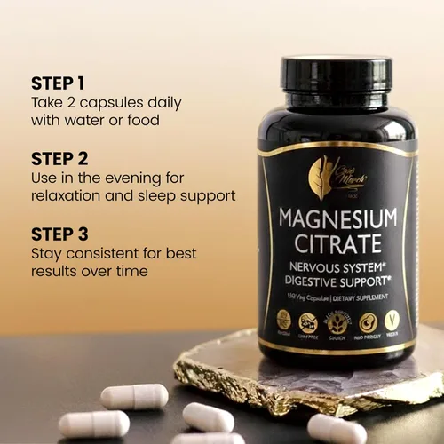 Vista 4 de Cocó March N.M.D Citrato de magnesio de 500 mg por porción, sin gluten, apoya el sueño, la salud digestiva, la función muscular y la relajación