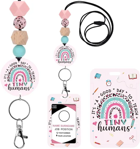 Vista 22 de Cordones para Profesores para Tarjetas de Identificación - Llavero Bohemio de Silicona con Cuentas Separables, Accesorios para Mujeres, Lindo