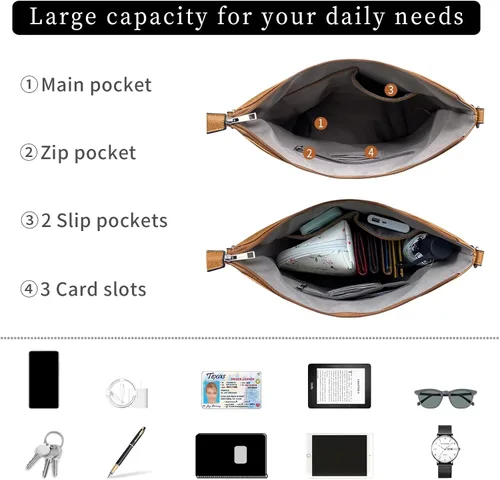 Vista 4 de FUKUYIN Bolso de mano para mujer, bolso de hombro para mujer, bolso de mano de cuero suave de poliuretano para mujer, bolso cruzado grande para mujer