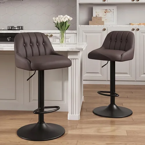 Vista 23 de MALOL Bar Stools Set of 1, Swivel Bar Chairs, Modern Adjustable PU Leather Upholstered Barstools Counter Height with Tufted Back for Bar, Kitchen