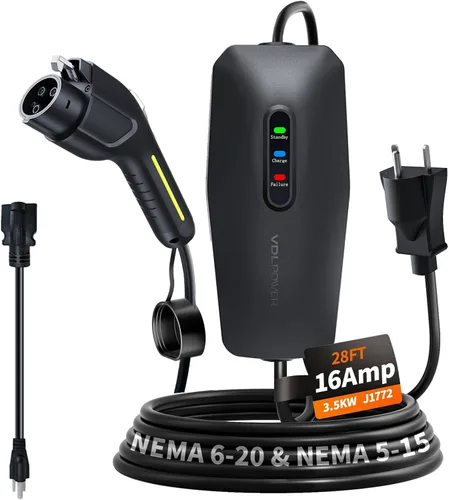 Vista 13 de Cargador EV de nivel 1 y 2 actualizado 2026 de 16 A, 3.5 KW, cable de 20 pies y adaptador doble NEMA (5-15/6-20) - Cargador de coche eléctrico
