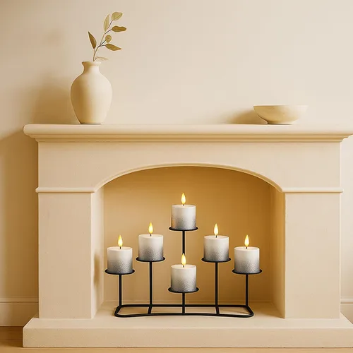 Vista 3 de Smtyle Candelabro de Navidad para chimenea, diseño geométrico negro mate de varios niveles, base estable, perfecto para velas de pilar, decoración