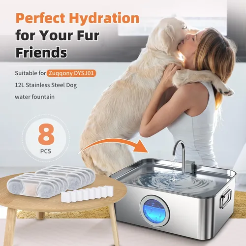 Vista 5 de 8 paquetes de filtros de repuesto para fuente de agua para perros Zuqqony de 12L/3.2Gal de acero inoxidable, dispensador de agua para perros DYSJ01