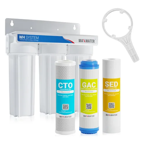 Vista 9 de Max Water Sistema de filtración de agua estándar de 3 etapas (bueno para agua de la ciudad) de 10 pulgadas para toda la casa – Sedimento + GAC + CTO