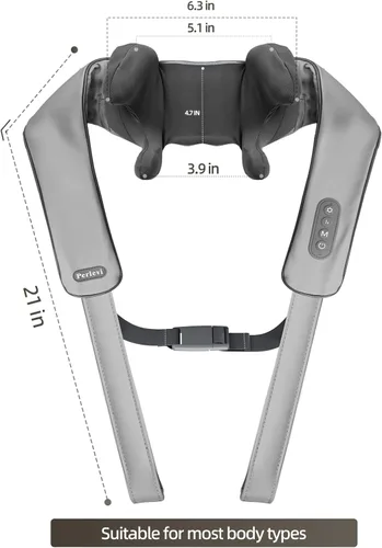 Vista 9 de Masajeador de cuello y hombros con calor, masajeador de hombros Shiatsu inalámbrico para aliviar el dolor de tejido profundo, masaje de amasamiento