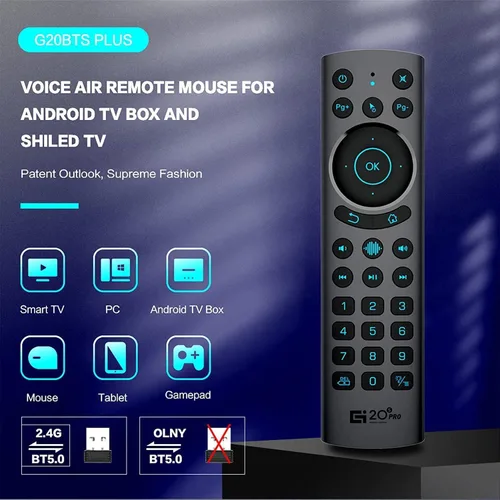 Vista 3 de G20BTS Plus Wireless Bluetooth 5.0 Control remoto retroiluminado por voz Soporte 2.4G Giroscopio USB IR Learning Control remoto para Android TV Box