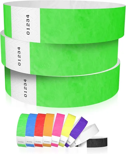 Vista 12 de WristCo - Pulseras de Tyvek color azul neón para eventos, cómodas pulseras de papel resistentes a desgarros para identificación en conciertos