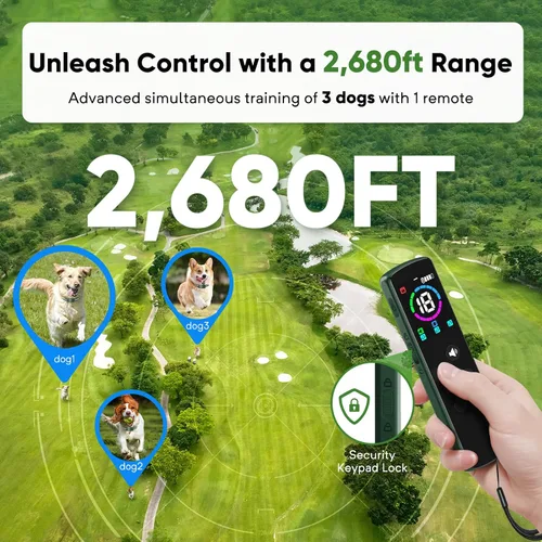 Vista 3 de Collar de choque para perro con 10 niveles de pitido, 2680 pies, 4 modos, collar eléctrico de entrenamiento para perros con control remoto, Verde