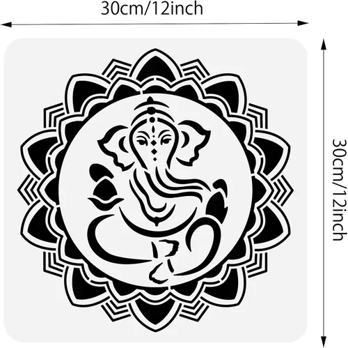 Vista 2 de BENECREAT Ganesha - Plantillas de pintura de dibujo, plantillas de elefante indio para pintar en álbumes de recortes, álbum, madera, piso, pared