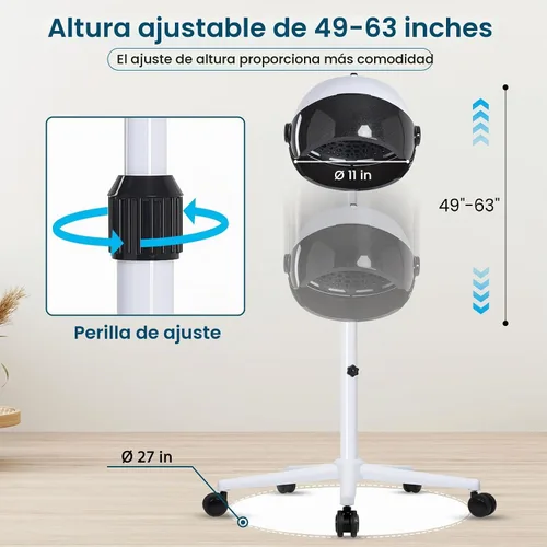 Vista 4 de Secador de pelo con capucha, secador de campana profesional sobre ruedas, secador de pelo de pie