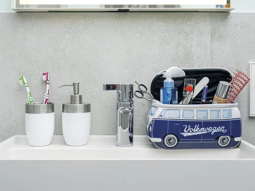 Vista 6 de BRISA VW Collection - Volkswagen Bolsa universal de neopreno para maquillaje, cosméticos, artículos de tocador para farmacia de viaje, con diseño