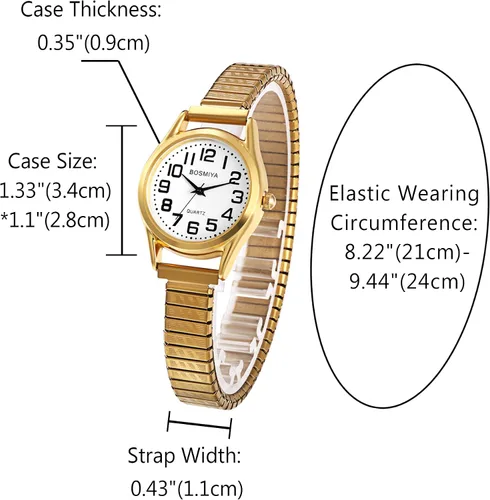Vista 4 de JewelryWe Reloj de pulsera con esfera grande para mujer, color dorado, plateado, banda elástica para Navidad