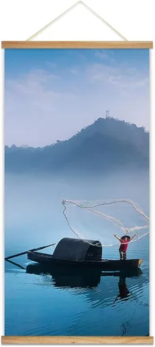 Vista 5 de wall26 - Póster colgante con marcos de madera - Cumbre de montaña en la niebla - Arte decorativo de pared listo para colgar - 18 x 36 pulgadas