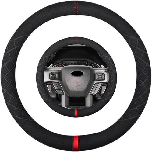 Vista 31 de Funda de volante de gamuza de 14 pulgadas, compatible con Tesla Model 3 Model Y, funda de volante deportiva de cuero gamuza antideslizante