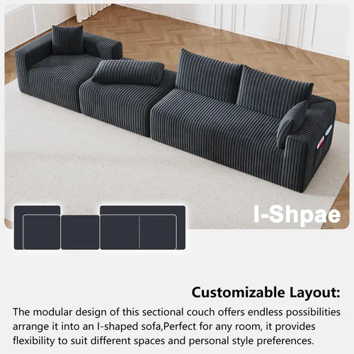 Vista 9 de Sofá modular modular de 108 pulgadas para sala de estar, sofá sin hueso en forma de L con diván de asiento profundo, no requiere montaje, sofá cama