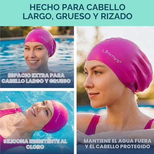 Vista 2 de Limmys Gorro de Natación Premium para Mujeres con Cabello Largo – Gorro de Natación de Silicona Suave para Mujeres – Cómodo, Ajuste con Espacio Negro