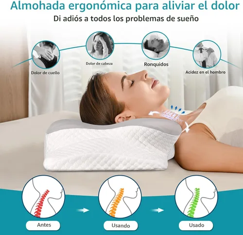 Vista 2 de Almohada cervical para el cuello para aliviar el dolor, almohadas ergonómicas de espuma viscoelástica para dormir, almohada refrescante para dormir
